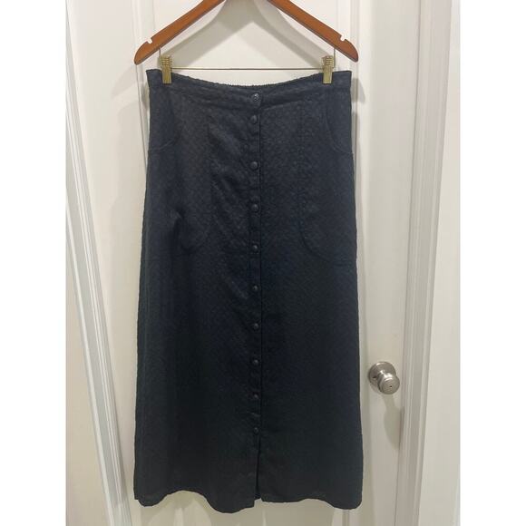Flax 100% Linen Black Button Front Midi Skirt Sz M - Picture 1 of 5